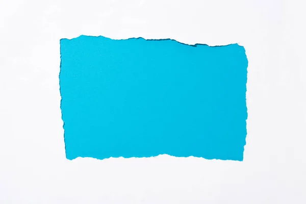 Fondo Colorido Azul Agujero Papel Rasgado Blanco —  Fotos de Stock