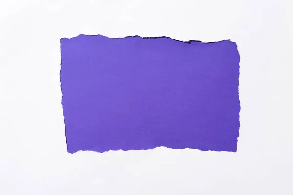 Beyaz Yırtık Kağıt Delik Mor Renkli Arka Plan — Stok fotoğraf