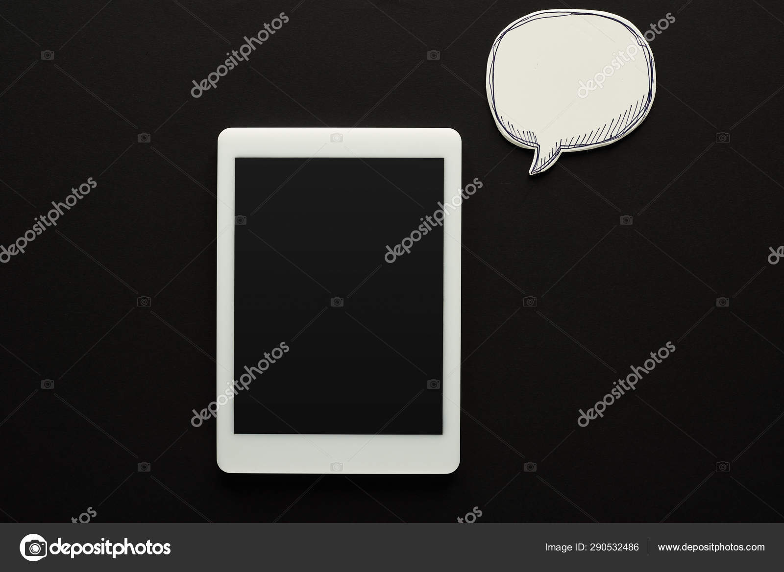 Top View Digital Tablet Blank Screen Black Background Empty White Stock Photo by ©VadimVasenin