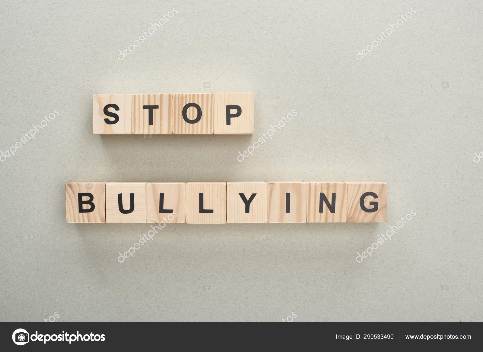 Top View Wooden Blocks Stop Bullying Lettering Grey Background Stock ...