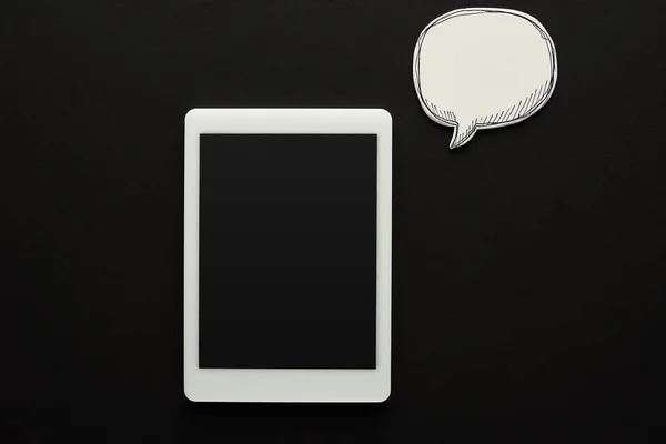 Vista Superior Tableta Digital Con Pantalla Blanco Sobre Fondo Negro — Foto de Stock