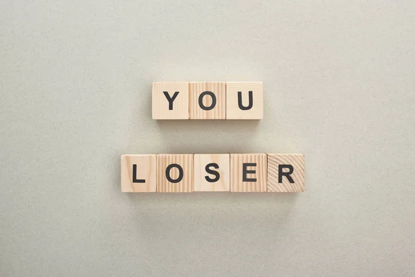 Top View Wooden Blocks You Loser Lettering Grey Background Bullying — Stock Photo, Image