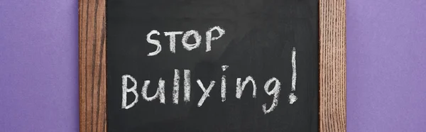 Panoramic Shot Chalkboard Wooden Frame Stop Bullying Lettering Purple Background — Stock Photo, Image