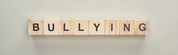 Panoramic Shot Wooden Blocks Bullying Lettering Grey Background — Stock Photo, Image