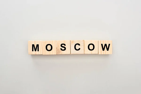 Top View Wooden Blocks Moscow Lettering White Background — Stock Photo, Image