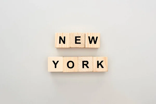Top View Wooden Blocks New York Lettering White Background — Stock Photo, Image
