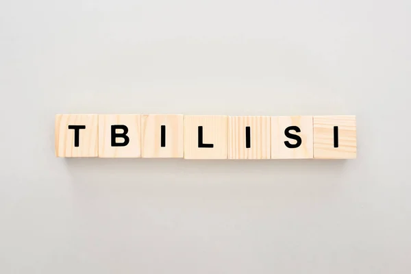 Top View Wooden Blocks Tbilisi Lettering White Background — Stock Photo, Image