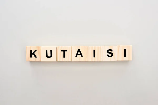 Top View Wooden Blocks Kutaisi Lettering White Background — Stock Photo, Image