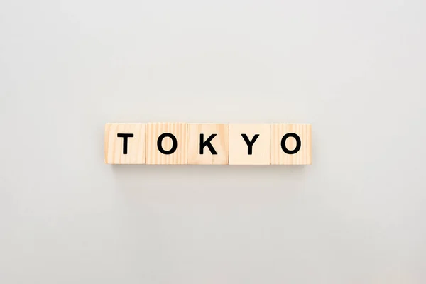 Top Utsikt Över Träklossar Med Tokyo Bokstäver Vit Bakgrund — Stockfoto