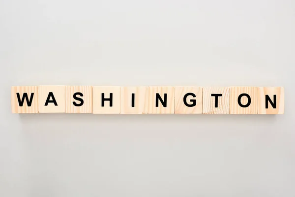 Top View Wooden Blocks Washington Lettering White Background — Stock Photo, Image