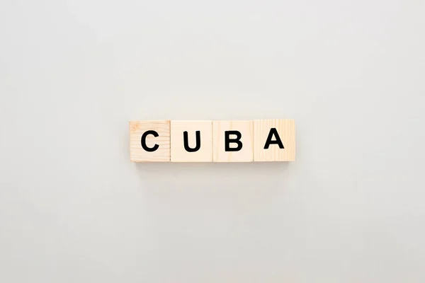 Vue Dessus Des Blocs Bois Avec Lettrage Cuba Sur Fond — Photo