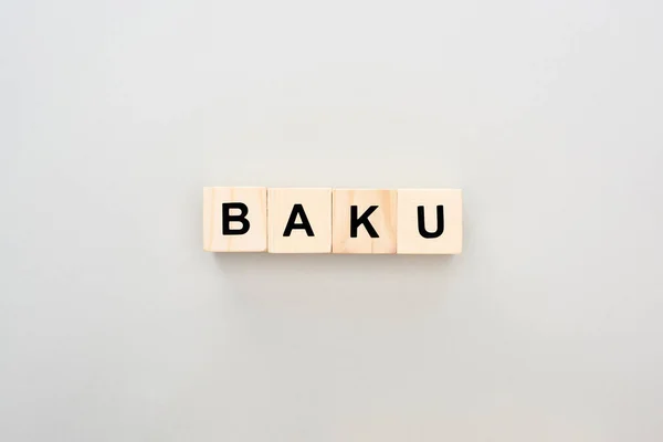Top View Wooden Blocks Baku Lettering Grey Background — Stock Photo, Image
