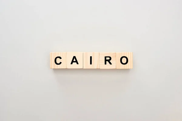 Top View Wooden Blocks Cairo Lettering Grey Background — Stock Photo, Image