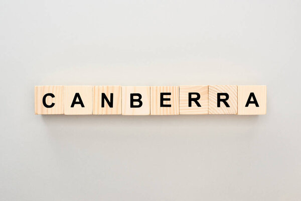 top view of wooden blocks with Canberra lettering on grey background