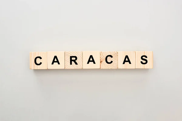 Top View Wooden Blocks Caracas Lettering Grey Background — Stock Photo, Image