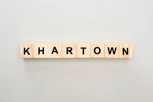 Top View Wooden Blocks Khartown Lettering Grey Background — Stock Photo, Image