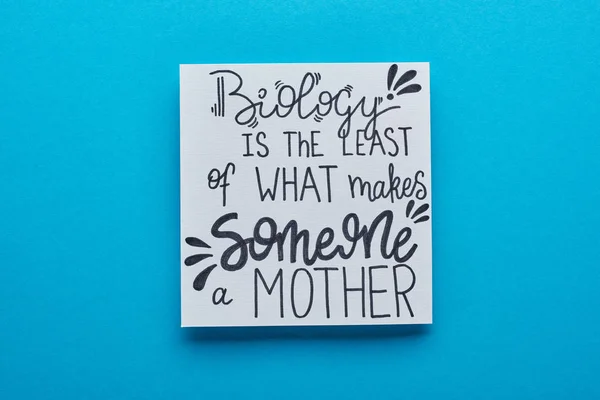 Top View Card Biology Least What Makes Someone Mother Lettering — Stock Photo, Image