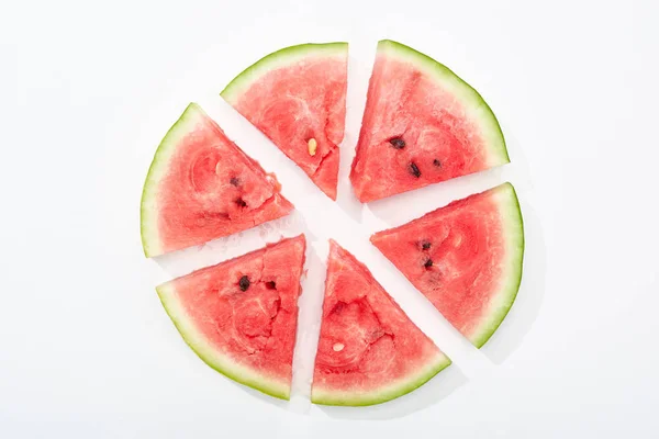 Top View Cut Juicy Watermelon White Background — Stock Photo, Image