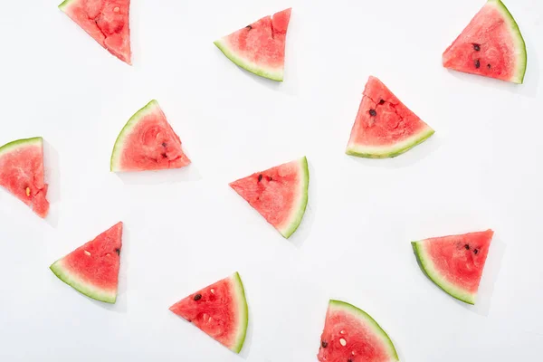 Top View Fresh Watermelon Slices White Background — Stock Photo, Image