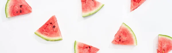 Panoramic Shot Fresh Watermelon Slices White Background — Stock Photo, Image