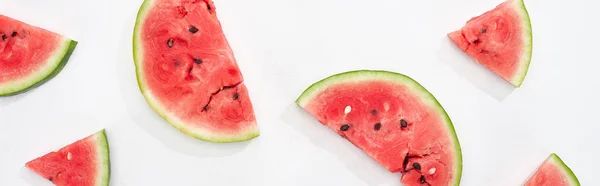 Panoramic Shot Fresh Natural Watermelon Slices White Background — Stock Photo, Image