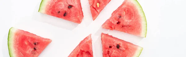 Panoramic Shot Fresh Cut Watermelon White Background — Stock Photo, Image