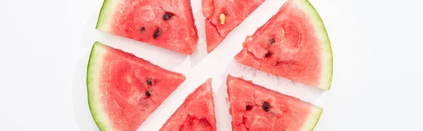 Panoramic Shot Fresh Organic Watermelon Slices White Background — Stock Photo, Image