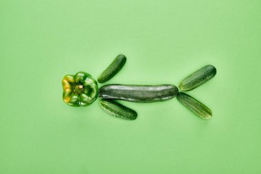 top view of fresh and whole cucumbers, pepper and zucchini clipart