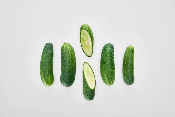 Top View Fresh Green Cucumbers White Background — Stock Photo, Image