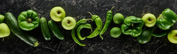 Panoramische Foto Van Hele Appels Limoden Paprika Komkommers Avocado Courgette — Stockfoto