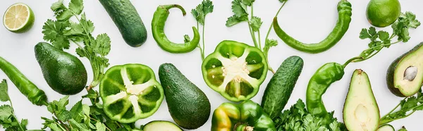 Panoramic Shot Limes Peppers Greenery Cucumbers Avocados — Stock Photo, Image