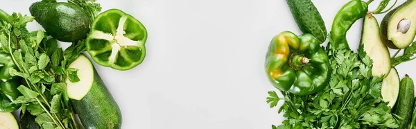 Colpo Panoramico Peperoni Freschi Verde Cetrioli Avocado — Foto Stock