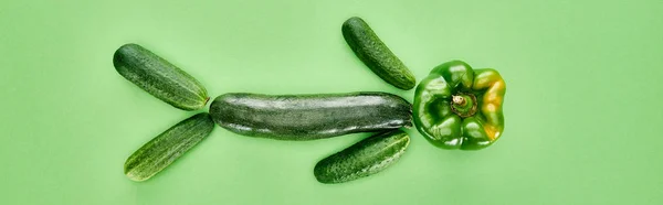 Panoramic Shot Green Whole Pepper Cucumbers Zucchini — Stock Photo, Image