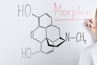 beyaz tahta üzerinde morfin yazma kadın kırpılmış görünümü 