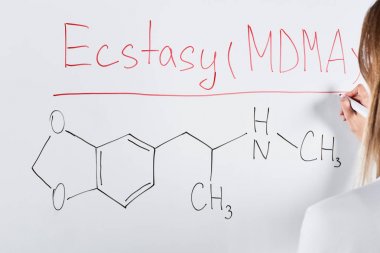 cropped view of woman writing ecstasy (mdma) on white board  clipart