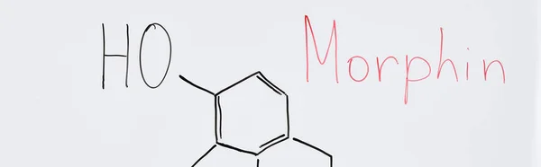 Panoramiczny Strzał Białej Tablicy Formułą Chemiczną Napis Morphin — Zdjęcie stockowe