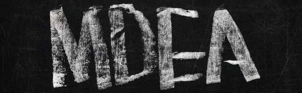 Πανοραμική Βολή Από Μαύρη Κιμωλία Σανίδα Γράμματα Mdea — Φωτογραφία Αρχείου