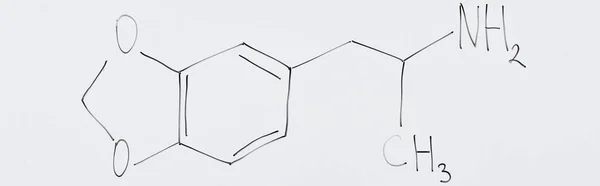 Plano Panorámico Pizarra Blanca Con Fórmula Química Laboratorio — Foto de Stock