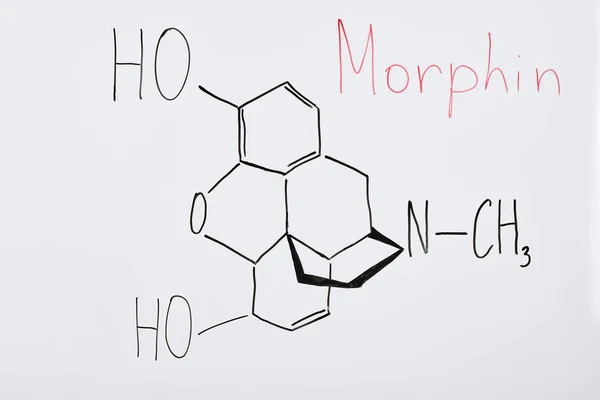 Vue Dessus Tableau Blanc Avec Formule Chimique Morphine Lettrage Laboratoire — Photo