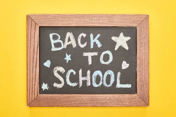 Chalkboard Wooden Frame Back School Inscription Small Stars Hearts Yellow — Stock Photo, Image
