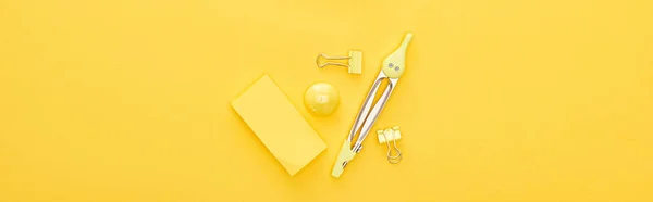 Top View Yellow Stationery Same Background — Stock Photo, Image