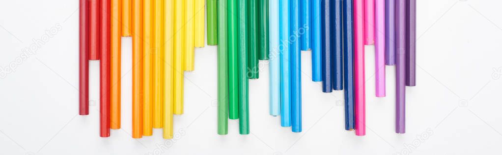 Panoramic shot of set of bright color felt-tip pens isolated on white
