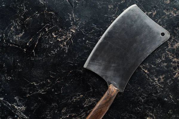 Вид Мясного Ножа Поверхности Черного Мрамора — стоковое фото