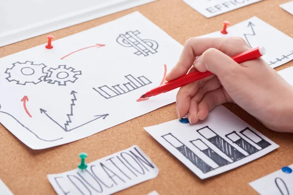 Cropped View Woman Holding Red Felt Tip Pen Work Notes — Stock Photo, Image