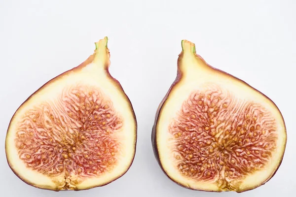 Ripe Delicious Fig Halves White Background — Stock Photo, Image