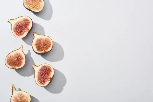 Top View Ripe Cut Delicious Figs White Background Copy Space — Stock Photo, Image