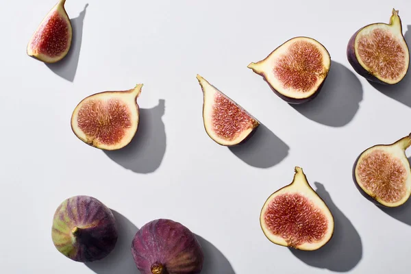 Top View Ripe Whole Delicious Figs White Background — Stock Photo, Image