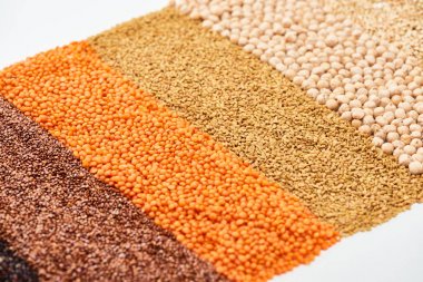 buckwheat, red lentil and chickpea isolated on white clipart