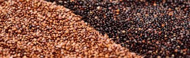 panoramic shot of roasted buckwheat and black quinoa clipart