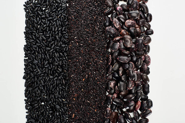 top view of black beans and rice isolated on white